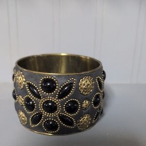 Black and Gold Floral Cuff Bracelet